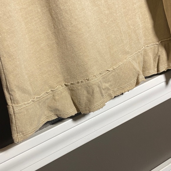 Fresh Produce 100% Cotton Beige V-Neck Top and Raw Edge Trimmed Skirt Set - Picture 3 of 9